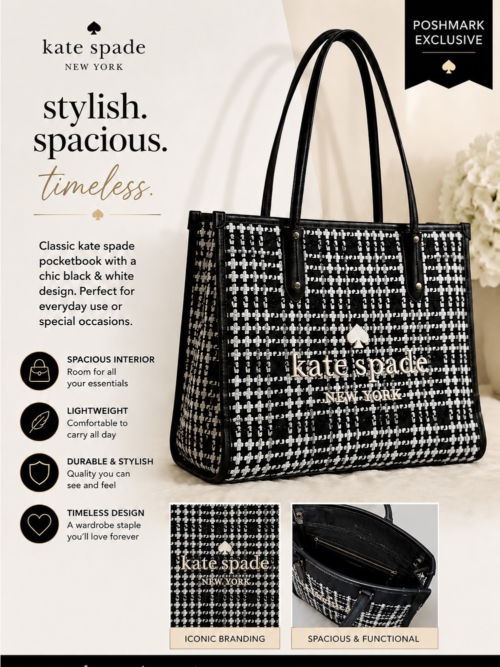 kate spade Black and White Tweed Tote